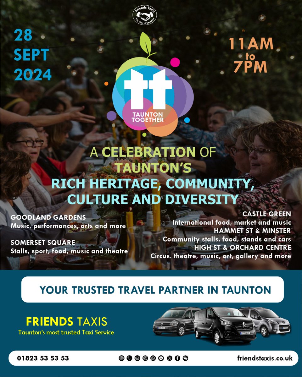 FriendsTaxis's tweet image. Taunton Together 

Let US be your travel partner in Taunton 

Friends Taxis - The Taxi of Taunton Somerset