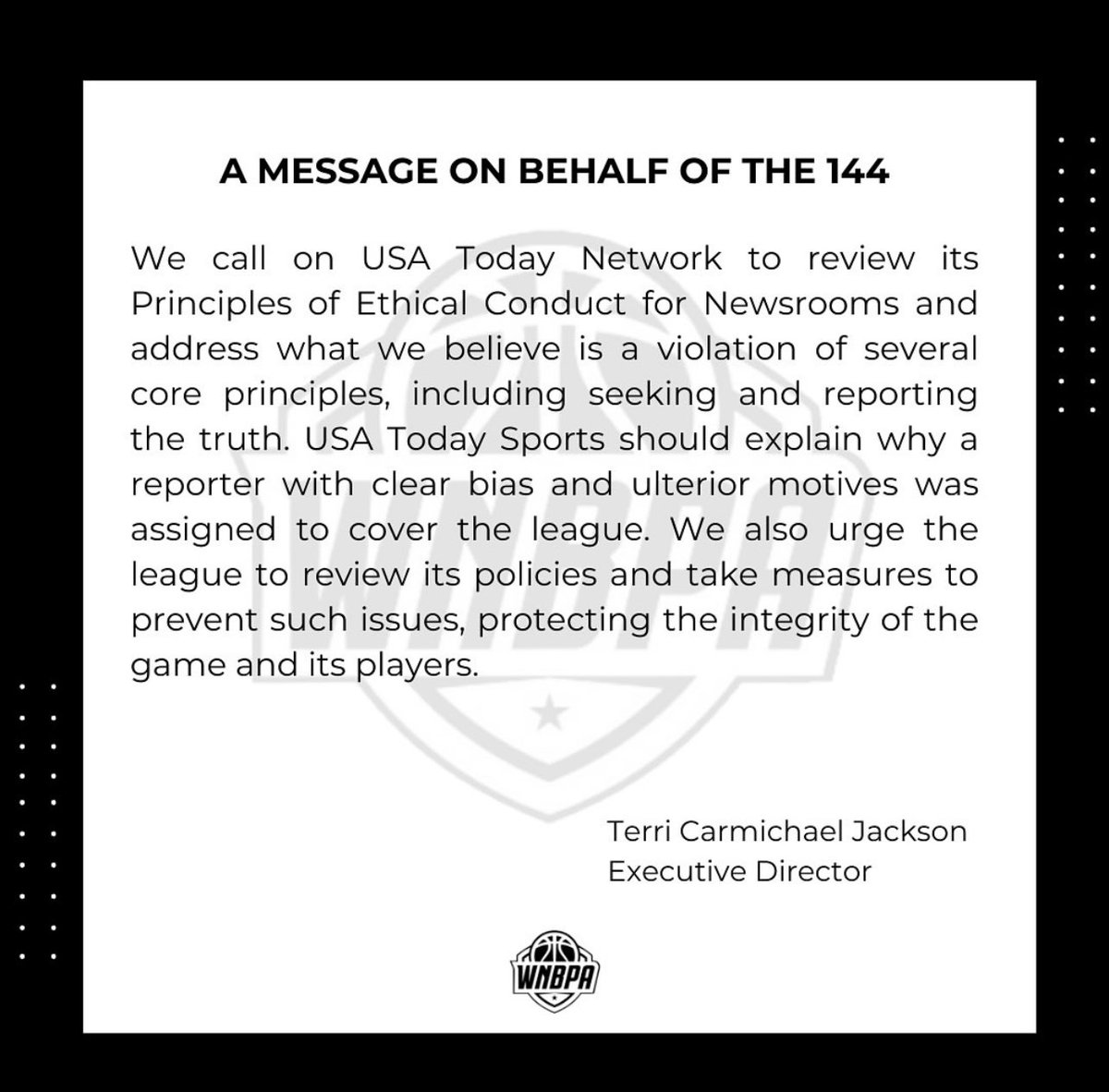 robertawbb's tweet photo. “To unprofessional members of the media like Christine Brennan:

…

You have abused your privileges and do not deserve the credentials issued to you. And you certainly are not entitled to any interviews with the members of this union or any other athlete in sport” https://t.co/HMhAmbgqPU