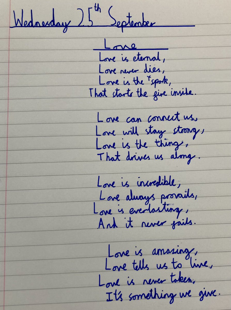This week one of our Year Six pupils wrote this amazing poem to explain what love means to them. I think they’ve summed it up perfectly ❤️