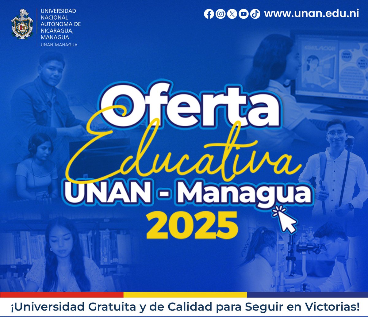 Estimado aspirante al nuevo ingreso 2025, en el siguiente enlace podrás conocer las carreras que oferta la UNAN-Managua en distintos turnos y modalidades, gracias a la restitución del derecho a la educación superior que garantiza el Gobierno Sandinista.

Hacé clic en el enlace: