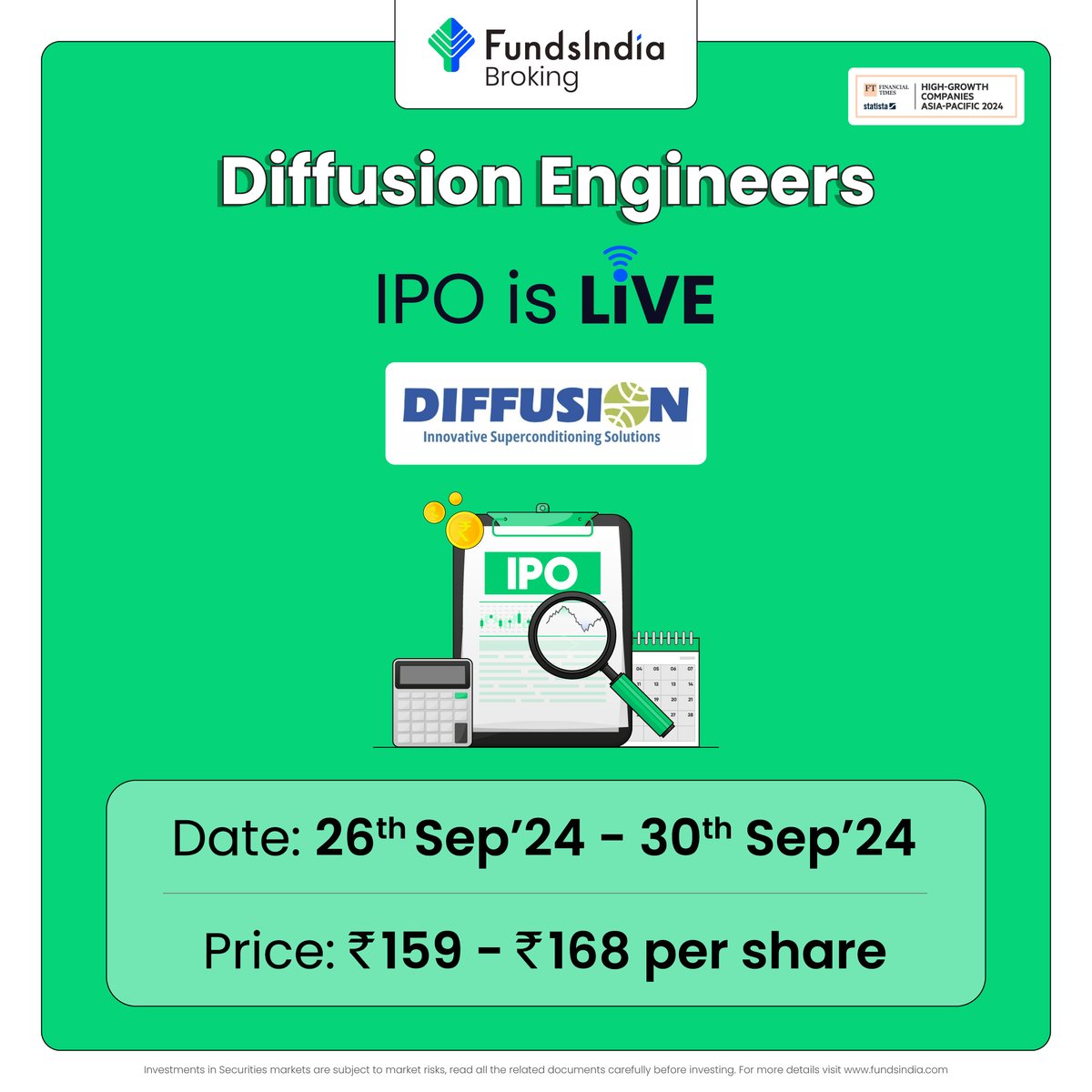 FI_Broking's tweet image. With a 34.85x Retail subscription rate on the 2nd day🤯, Diffusion Engineers IPO is going strong! Have you applied for this IPO? Let us know below!

#diffusionengineersipo #ipo #IPOalert #nifty #stockmarket #sharemarket #stocks #bid #nifty50 #banknifty #sensex #investing