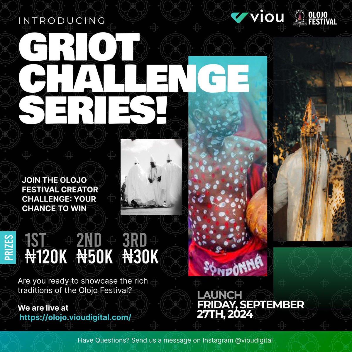 vioudigital's tweet photo. Join us at the Olojo Festival from 26th to 30th September 2024 for a chance to showcase your creativity.

Here’s what you need to do to win: 
1.Attend the festival.
2.Capture 10+ photos and 4+ videos highlighting the event.
3.Upload your entries on https://t.co/EMUxLZo2Br https://t.co/97Z6cWx1PE