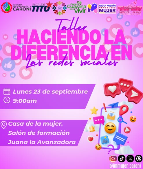 ¡Maneja tus redes con conciencia y comparte Amor! Las Mujeres de Caroní, nos educamos para empoderarnos, para ser participativas y protagónicas en los avances comunicacionales de la nación.

<a href="/NicolasMaduro/">Nicolás Maduro</a> <a href="/OviedoPSUV/">Tito Oviedo</a>