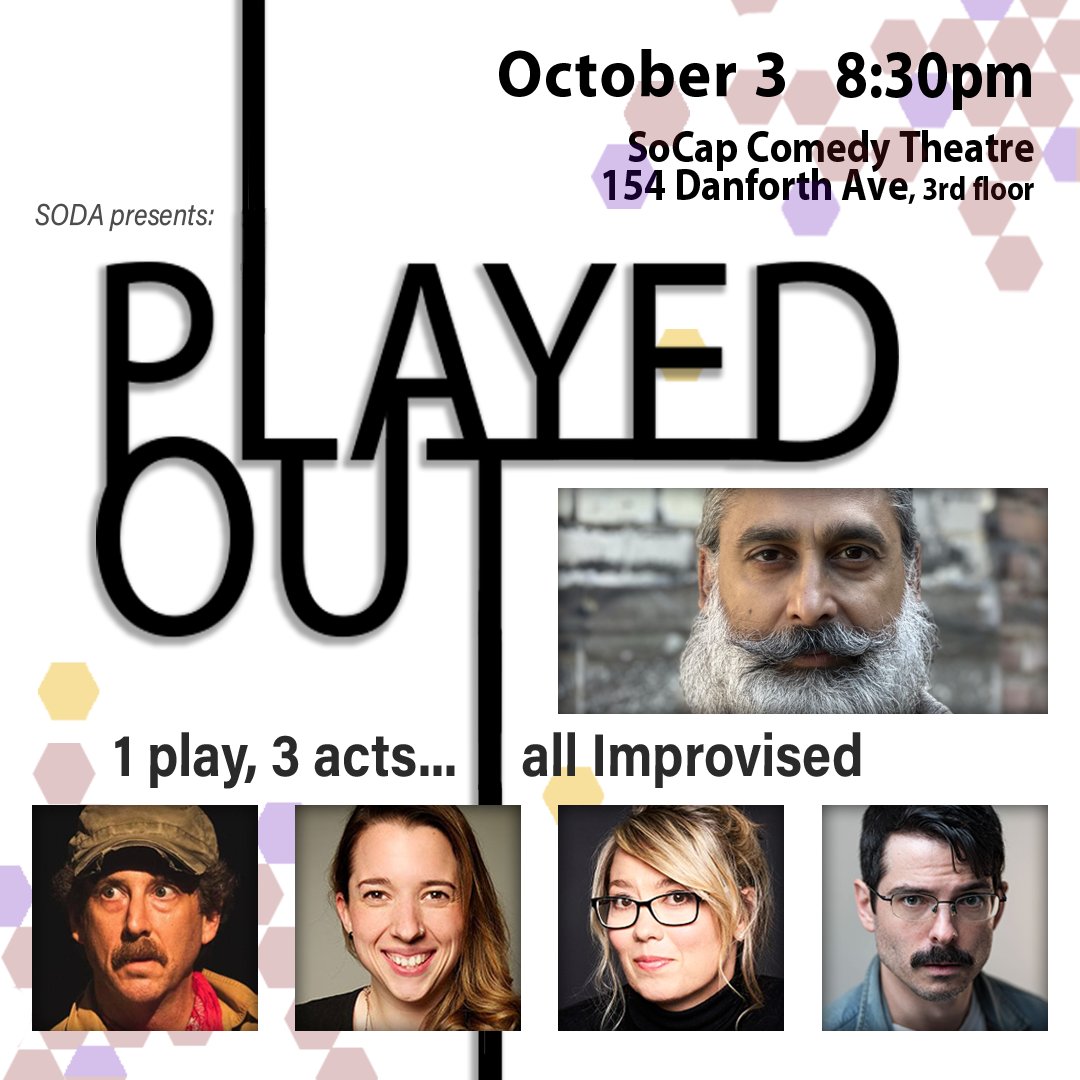 Played Out is graced by multiple Dora Award-winning actor and director, Anand Rajaram!

1 play, 3 acts... all improvised
A bespoke adventure crafted just for you
Thursday, October 3rd @ 8:30p
Tickets &amp; Info: …sents-played-out-241003.eventbrite.ca
#PlayedOut #theaTO #theatre #improvised #comedy