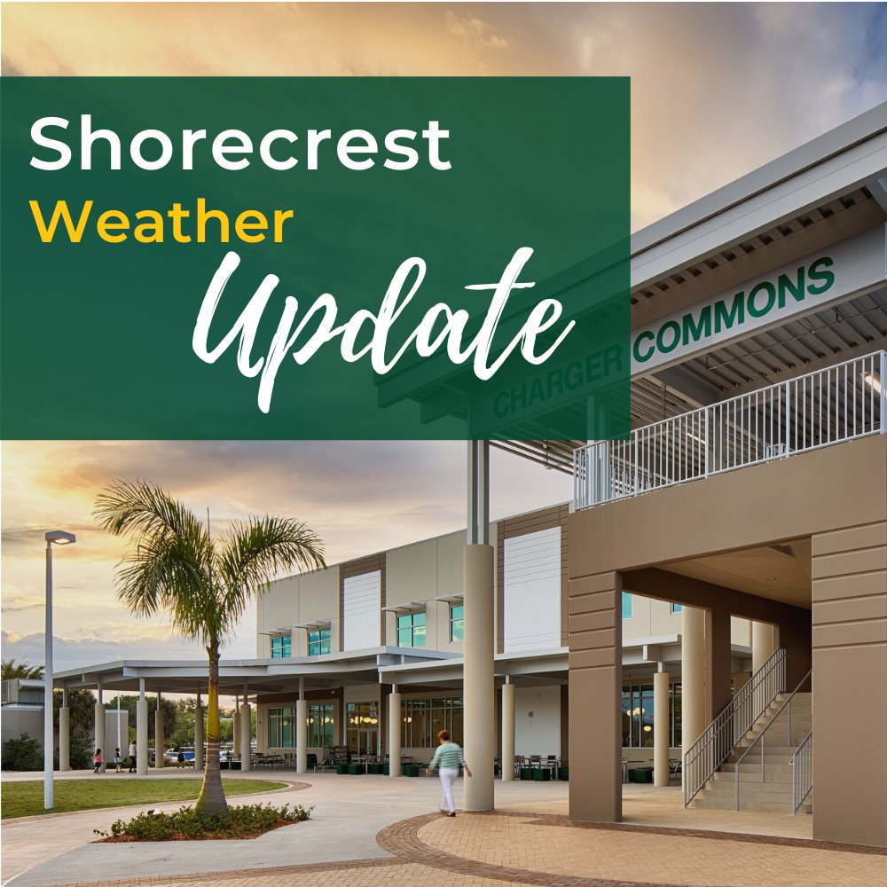 Hurricane Helene has significantly affected many in our community; our thoughts are with you. The Shorecrest campus is currently without water and sewage. Officials expect up to 48 hours to return service. Expect an update by 2pm Sunday about opening for Monday.