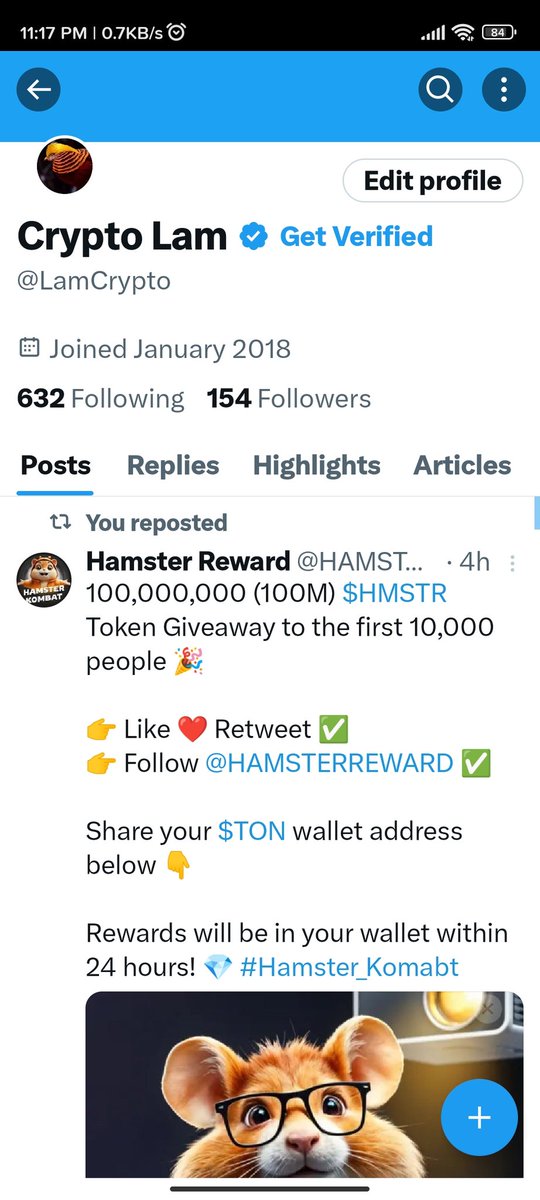 LamCrypto's tweet photo. @HAMSTERREWARD All Done!

Here is my wallet: EQD5mxRgCuRNLxKxeOjG6r14iSroLF5FtomPnet-sgP5xNJb https://t.co/o3aepNEsHK