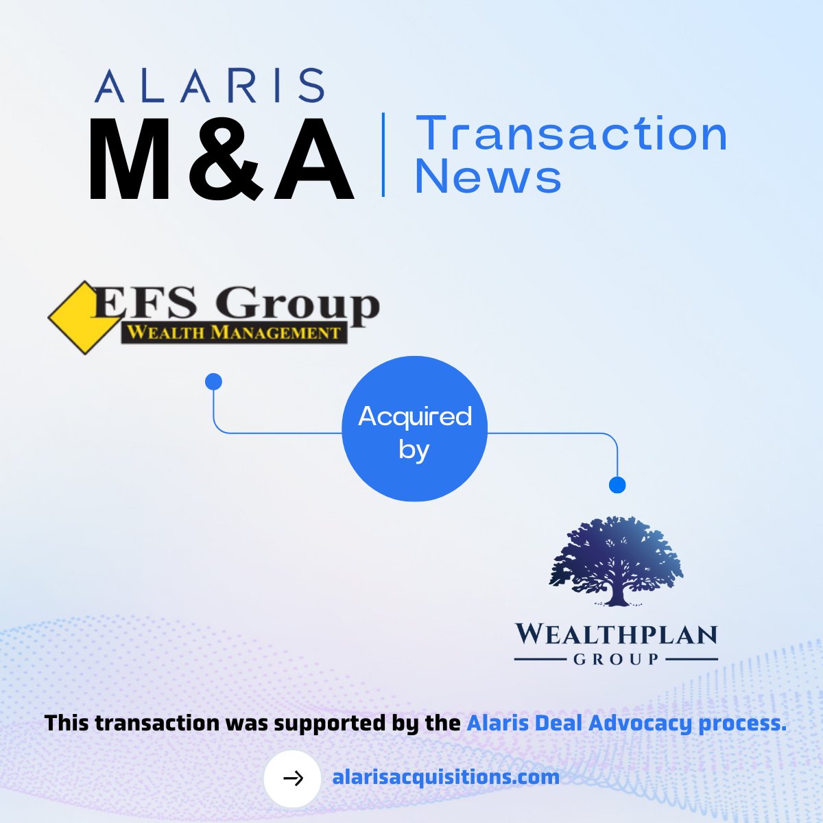 Exciting news! EFS Group Wealth Management has joined forces with WealthPlan Group, expanding WealthPlan's reach into Northwest Iowa.

Alaris Acquisitions is proud to have supported this transaction with our Deal Advocacy approach.

citywire.com/ria/news/3-1bn…