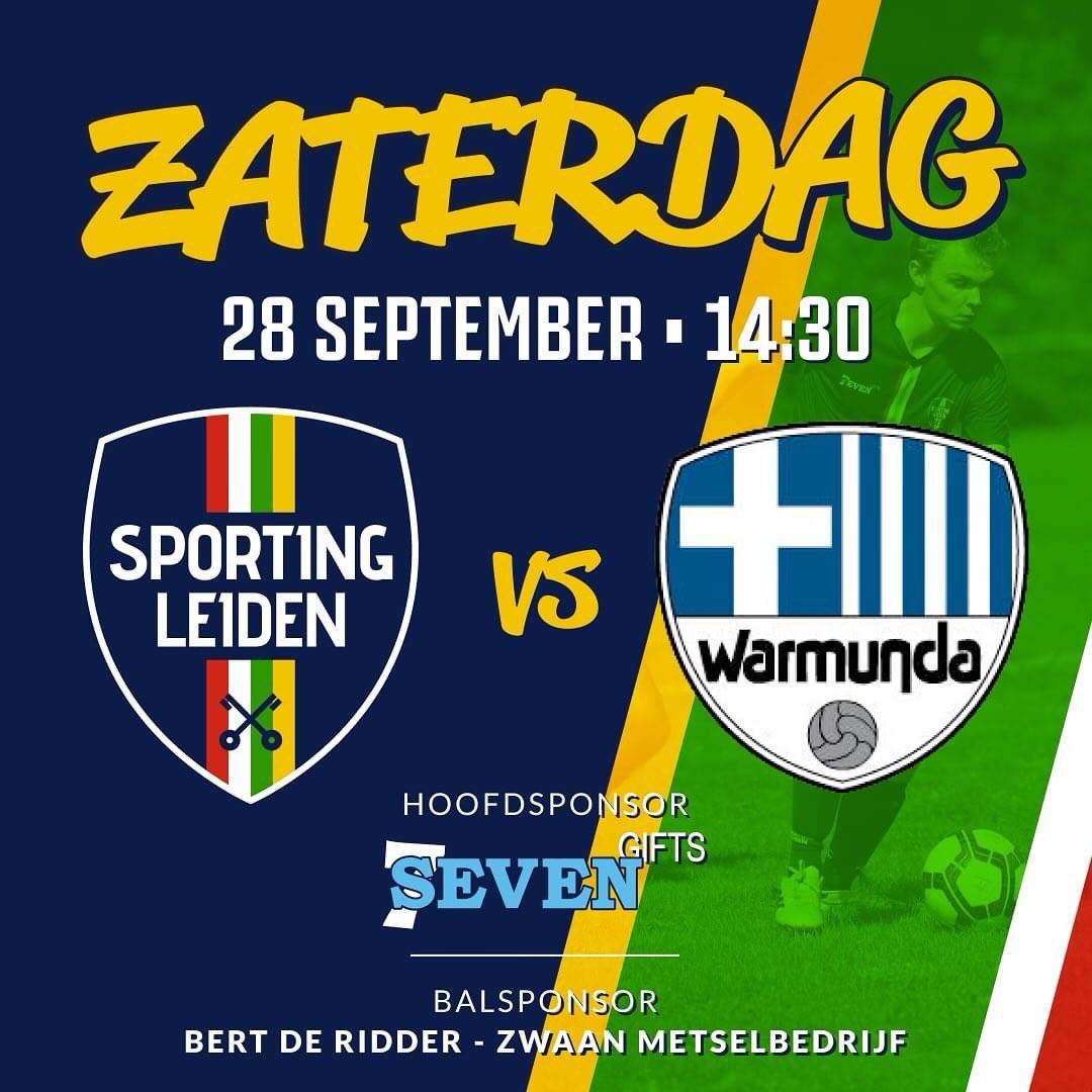 ❤️💚💛Deze zaterdag❤️💚💛

🗓 Zaterdag 28 september 
⏰️ 14:30 uur
⚽️ Sporting Leiden
🆚️ Warmunda
🏟 Sportpark de Mors 2
📌 Leiden
#SPLWAR #competitie #amateurvoetbal #sportingleiden #gaatgebeuren #leiden

Overige programma: sportingleiden.nl/voetbal/progra…