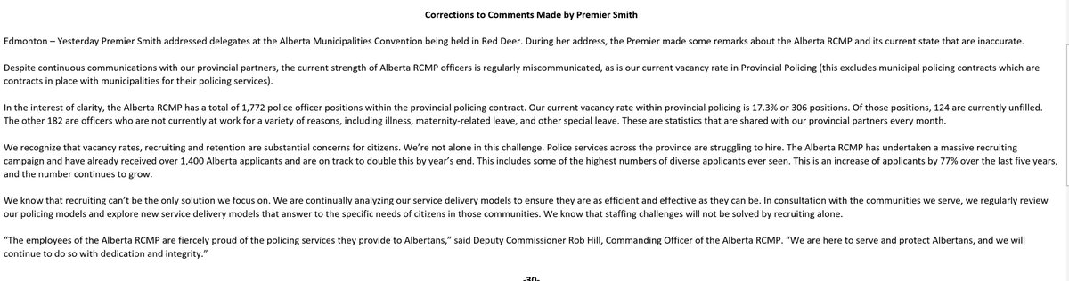 RCMP are not happy about some of the things Alberta's premier said yesterday, when I asked about her "2 provincial police force" proclamation...
#ableg #yeg #yyc