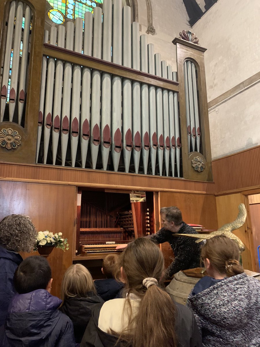 AMBERLEYPRIMARY's tweet photo. What an interesting morning @KillingworthSt today. We met Reverend Moon &amp; Nigel, St John's organist. He showed us how it worked and we all got a chance to play it. This was part of their Music Marathon. Pop down tomorrow if you're interested. The church is open all day! 🎶🎵 https://t.co/IQScjqYpir