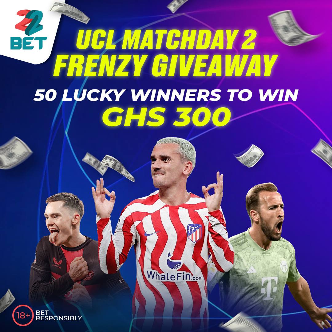 22bet_ghana's tweet photo. 🚨 #ChampionsLeague Giveaway Alert 🔔 

Another Banger 💥 by #22Bet 
50 Lucky 🍀 winners to receive GHS 300 🤑

To participate 😎

✔️ Retweet this Post 👌🏾

✔️ Drop a comment with the club you’re rooting for in the #UCL, alongside your MoMo number ✍🏾

✔️ Tag your friends 

⌚️ The last day of entry is the 2nd of October

📣 Winners to be announced on the 4th of October 

And remember #22BetAlwaysPays