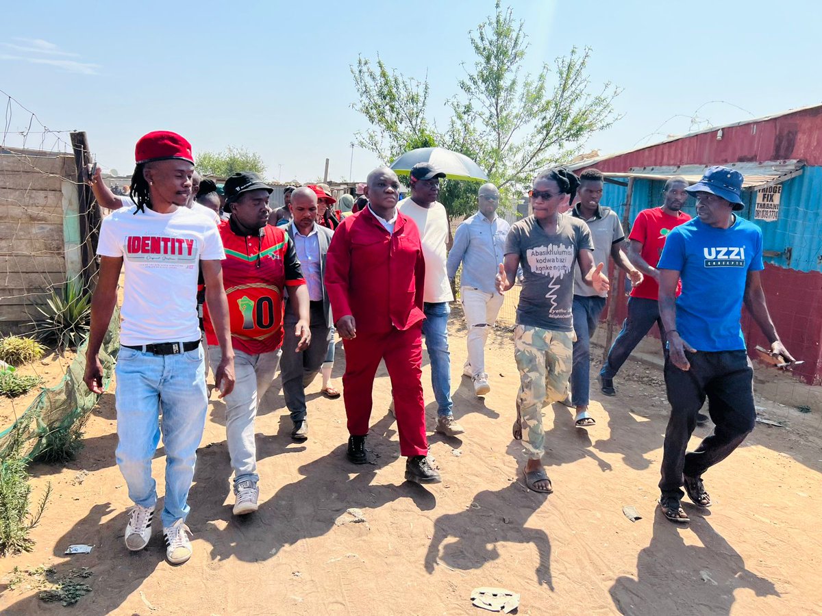 EFFGautengProv's tweet photo. 🚨 EFF MMCs At Work 🚨
Today, Fighter Kgopelo Hollo, MMC of Human Settlement in Ekurhuleni, visited the informal settlements of Blomanathi, Gabon, and Zwakala. The assessment revealed that the community resides in a power line servitude area within a wetland.
The MMC assured residents that plans to relocate them to the new Dalpark project are well underway and committed to returning for further engagement with the community.
#EFFingovernment