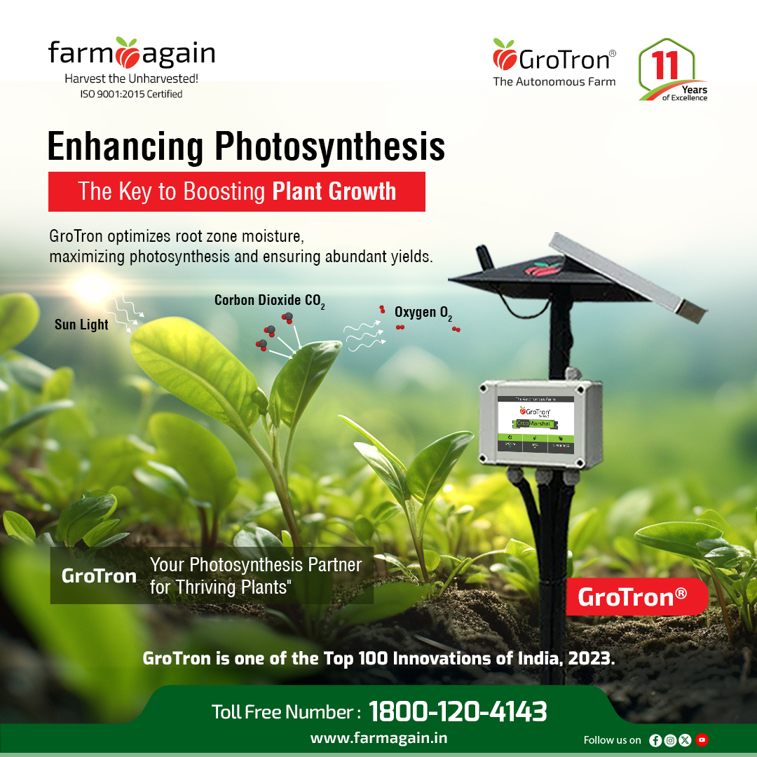 Unlock the full potential of your plants by focusing on enhancing photosynthesis—the fundamental process that drives their growth. #GroTron ensures precise moisture control, enhancing photosynthesis and boosting plant growth.

 farmagain.in

#Agriculture #Farmagain