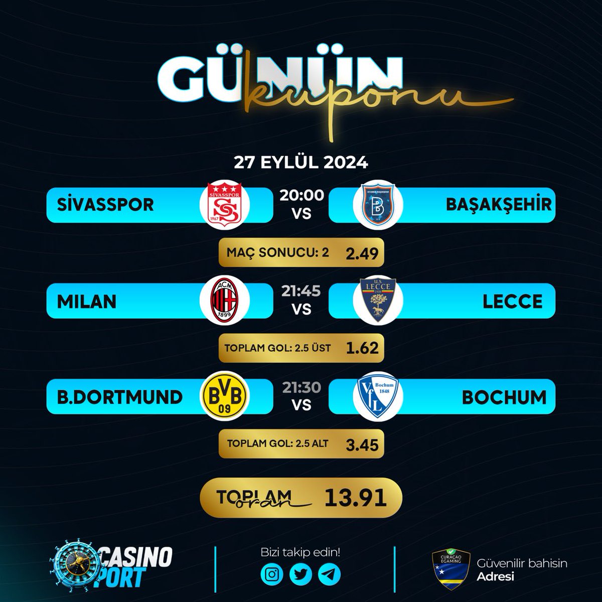 BetPlatformu's tweet photo. #CasinoPort ' tan Günün Kuponu

🛡⚽️Yüksek Oranlar ve Lisanslı Bahisin Keyfini Çıkar ,

💎CasinoPort ' la Kazanca Yelken Açın !

💵Toplam Oran 13.91

⛓️ https://t.co/YhkzW1lOFI

#casinoportgiriş #bet #slot https://t.co/q6qgAqBbNk