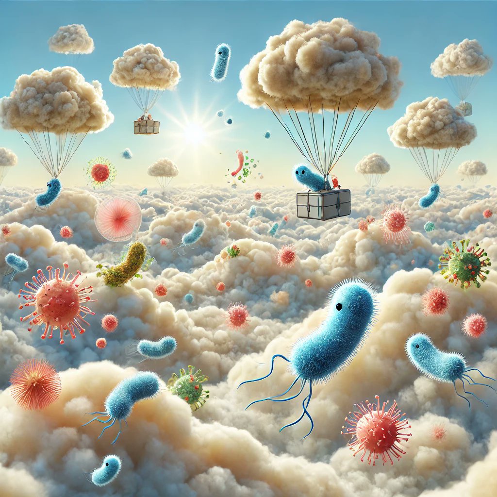 🔴Kimileri ...  Bulutlar mikrop taşıyamaz, saçmalık demiş. 
🟢Sadece üç makale okuyun..  Ben özetini yazayım.

🔹Natural History Museum araştırma özeti:  
🔸Son araştırmalar, iklim değişikliğinin bulutlar aracılığıyla mikroorganizmaların taşınma riskini artırabileceğini ortaya