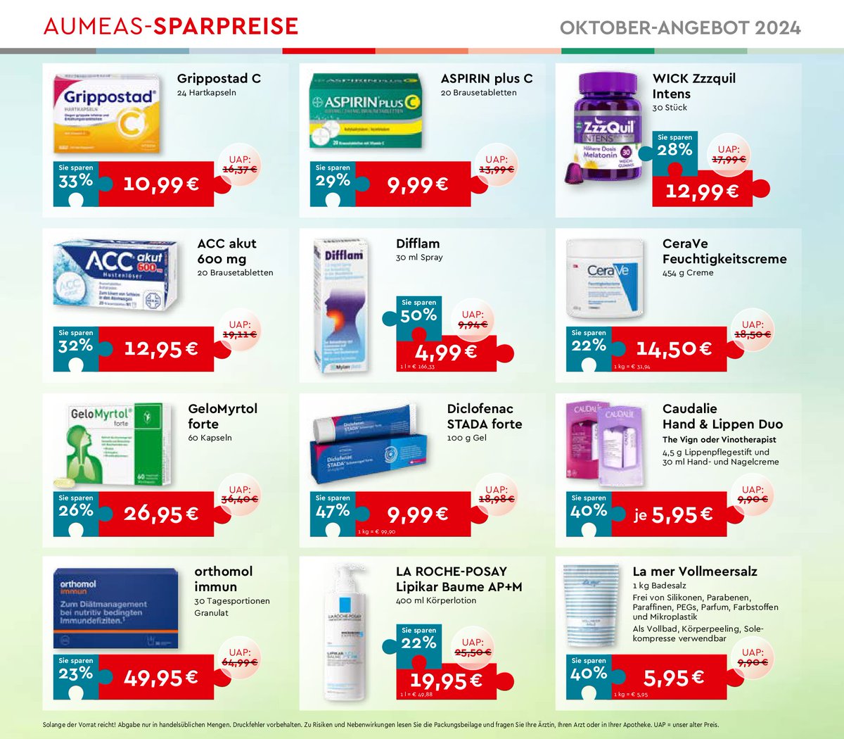 aumeas's tweet photo. 🍁 Oktober-Sparpreise bei AUMEAS! 🍁
Bis zu 50% Rabatt auf Gesundheitsprodukte! Jetzt im Oktober in unseren Apotheken und online. Schauen Sie vorbei!

#OktoberAngebote #AumeasApotheke #HerbstDeals #Gesundheit #Wiesbaden https://t.co/OgU8Yhrrs4