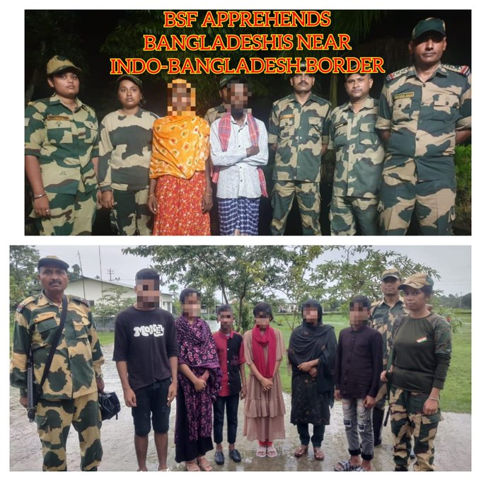 SahilKh83593460's tweet photo. In #Tripura, vigilant jawans of #AlertBSF arrested 08 Bangladeshi illegal immigrants caught immigrants who were trying to cross #IndoBangladeshBorder .
#InfiltratorsApprehended #INDvsBAN #ToxicTheMovie #SSRajamouli #earthquake Japan Making 5-9% #INDvsBANTEST https://t.co/CnpliBPOfb