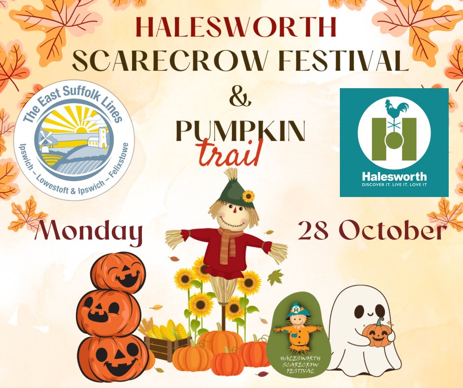 We've teamed up with  <a href="/HalesworthTown/">Halesworth Town Council</a> for Half Term fun!Mon 28/10 join us on a special train to the Scarecrow Festival &amp; Pumpkin Trail. FREE snacks, drinks &amp; Scarecrow Trail Sheet. Rail tickets just £5 Adults, £3 Children. Return on any train! Book now!

railplus.greateranglia.co.uk/community-rail…