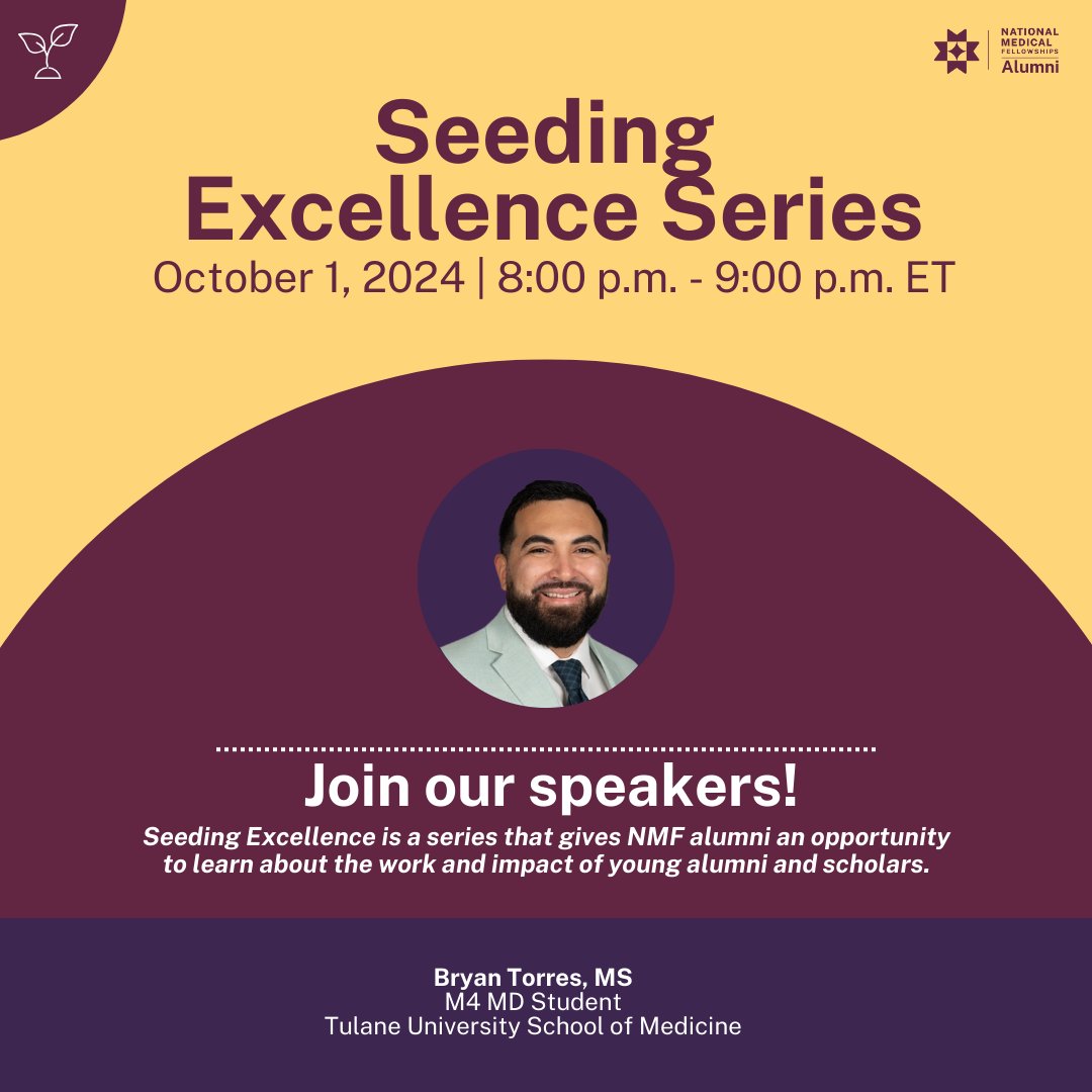 Meet Bryan Torres, MS, an aspiring plastic and reconstructive surgeon &amp; NMF Health Equity Leaders Program Scholar! 😀 Bryan will be sharing his expertise at the NMF Seeding Excellence Series on Oct. 1 at 8 p.m. ET. 

Learn more &amp; register today: heyor.ca/9OdwTU