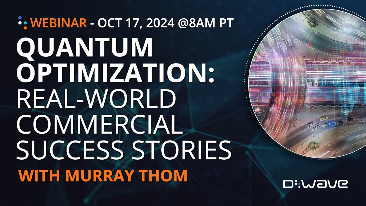 Facing complex optimization challenges that traditional solutions struggle to solve? Join us on Oct 17 for a webinar with <a href="/Quantum_Murray/">Murray Thom</a>, that covers how quantum tech is driving efficiencies in logistics, retail, and manufacturing use cases. dwavesys.zoom.us/webinar/regist… $QBTS