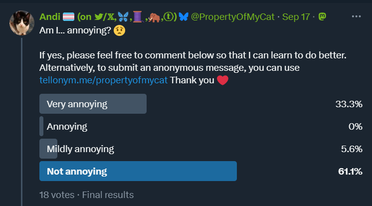 PropertyOfMyCat's tweet photo. Maybe I'm just annoying and unlikeable? Maybe most of my followers have me muted? https://t.co/ERyCbrqy8y