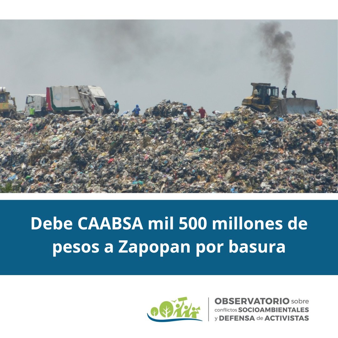 Conflictos_obs's tweet photo. #BASURA 👋🗑️💸
La empresa @CaabsaEagle debe mil 500 millones de pesos a @ZapopanGob por depositar basura en el relleno sanitario de Picachos.
La razón por la que @GuadalajaraGob rechazó extender la concesión por 15 años: un historial de deuda, mal servicio y mucha contaminación. https://t.co/ma0467nvId