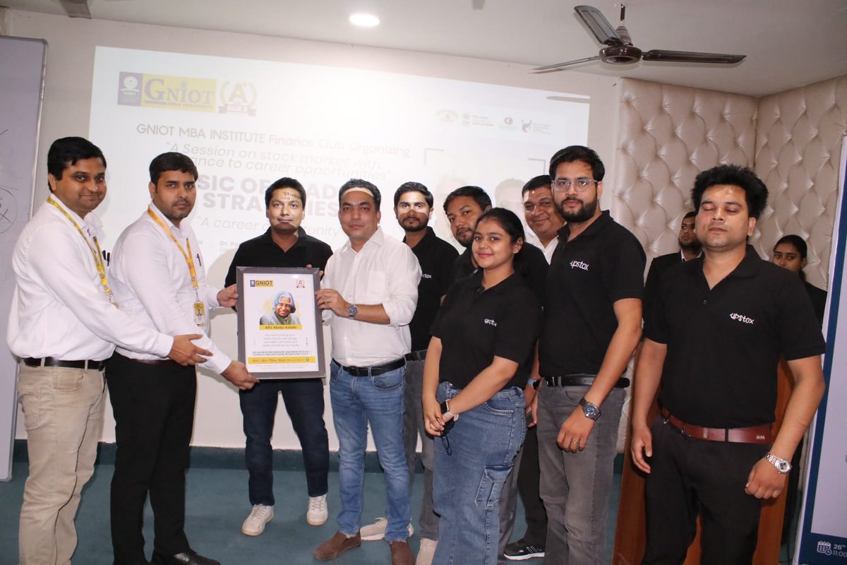 GNIOTCollege's tweet photo. The "Basic Trading Strategies" session at GNIOT MBA, led by Milan Bhavishi and Upstox, taught students stock market basics and smart investing strategies.
#MBA #BestMBA #MBAGreaterNoida #GNIOT https://t.co/k1PWZjehWW