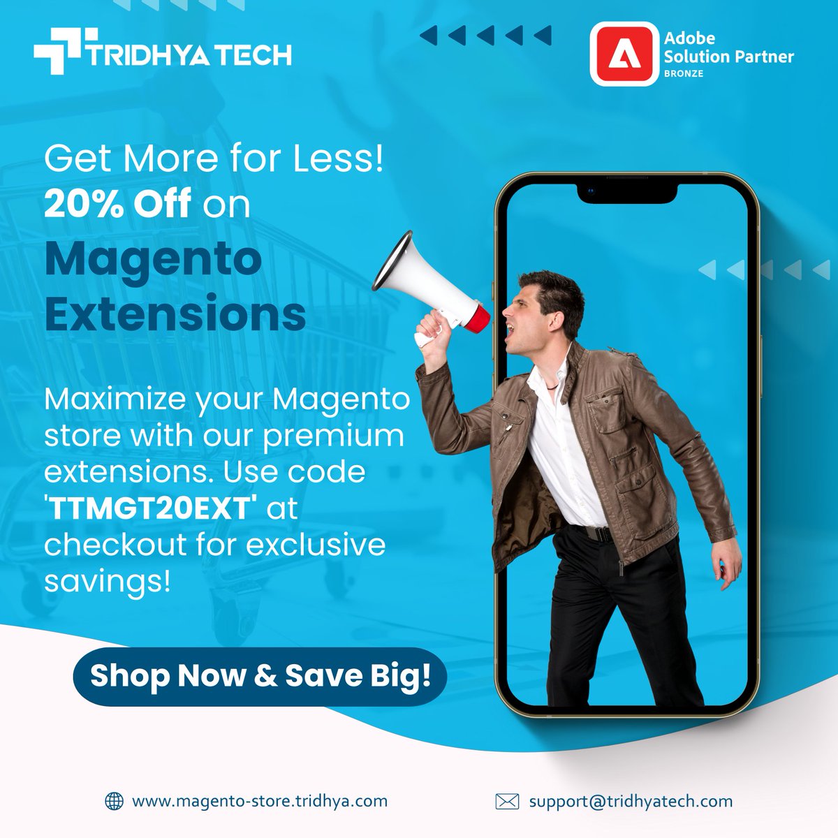 TridhyaT's tweet photo. Transform your Magento store with top-rated extensions now available at 20% off! Enjoy exclusive savings on a diverse selection of tools designed to enhance your store's performance. 
https://t.co/wT0DpyslUM

#TridhyaTech #Magento #Ecommerce #Discounts  #MagentoExtensions https://t.co/jJRWJqgSAd