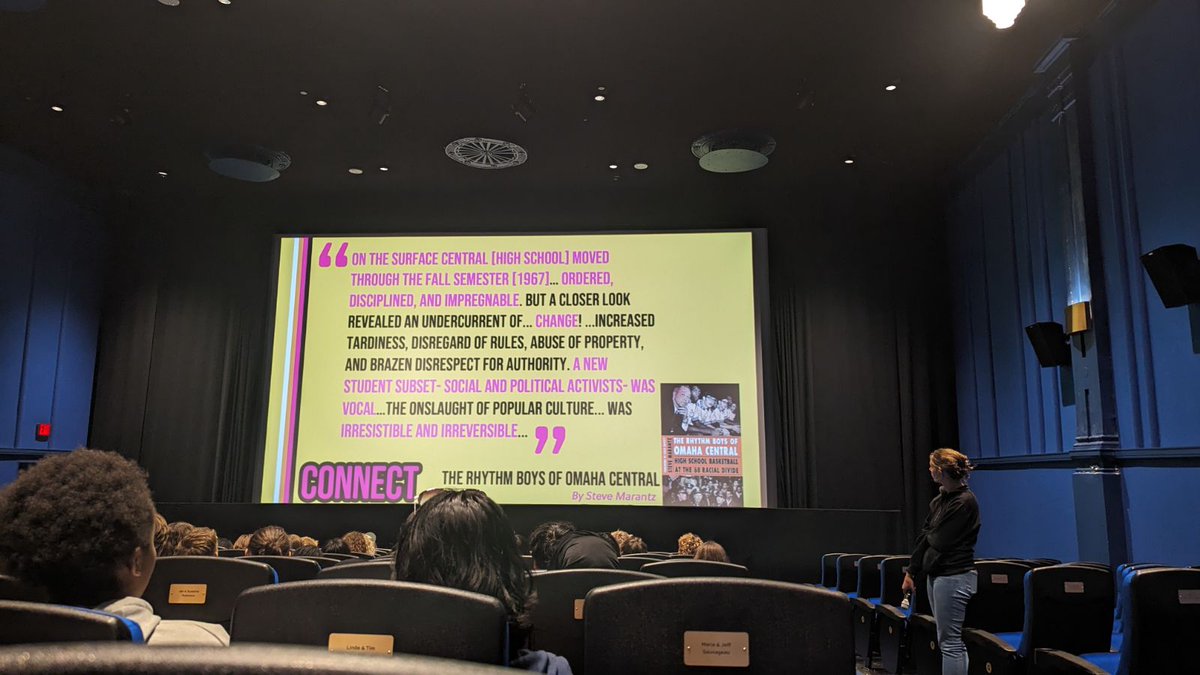 OPSCentralHigh's tweet photo. Mrs. Porter's AP Language and Composition classes took the ORBT to Dundee Theater to see the 1966 Omaha documentary A Time for Burning.  Central is lucky to have Film Streams as a partner in education! #EaglesSoarAbove #CHSDowntownProud https://t.co/BUO9f6Njes