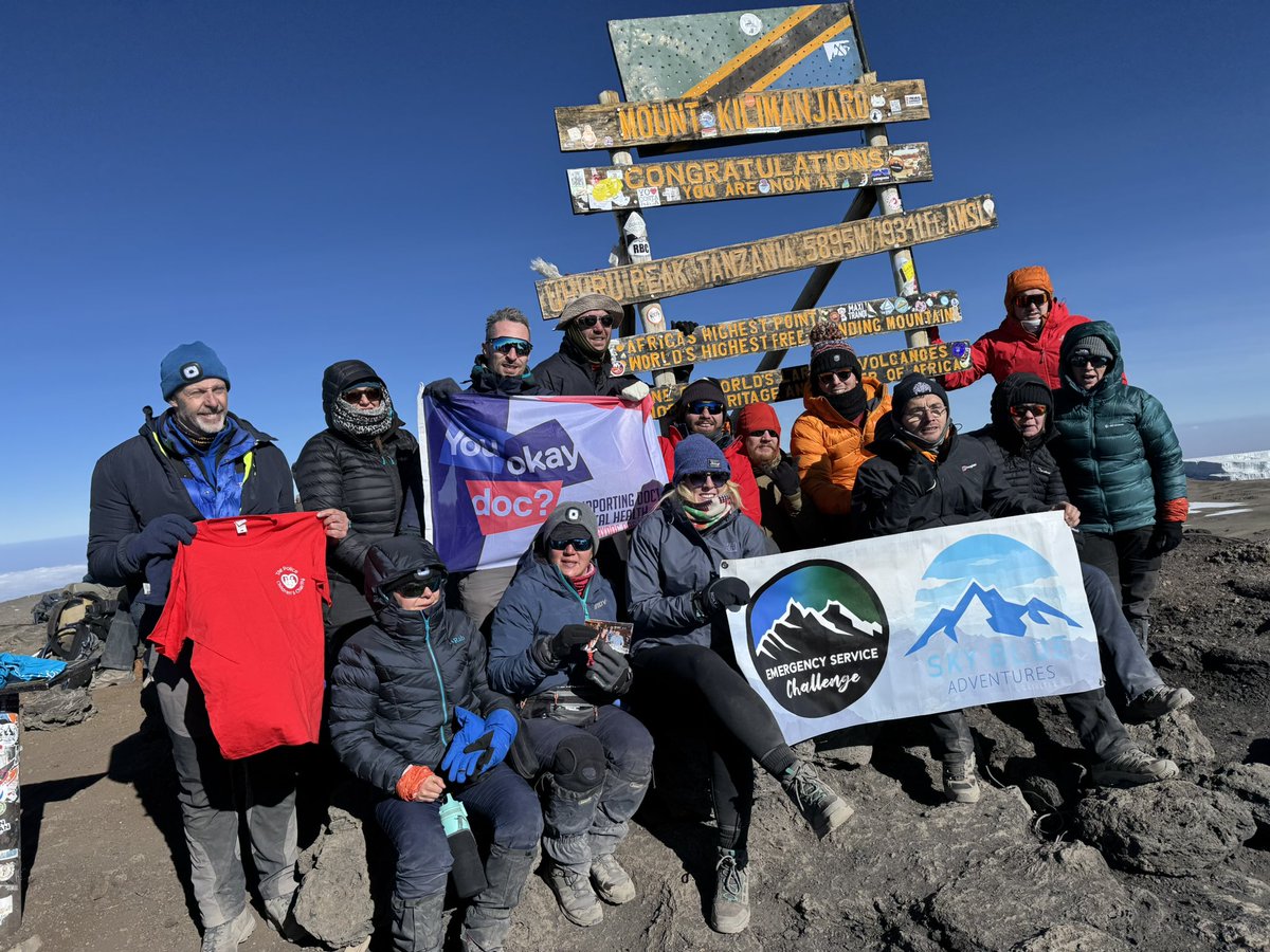 emergencysc's tweet photo. The team made it—top of Africa! 🌍 This photo holds countless stories of adversity and strength. More to come as we reflect on this incredible journey. Huge thanks to @360Expeditions for guiding us safely up and down #Kilimanjaro! # https://t.co/955MdekfxG