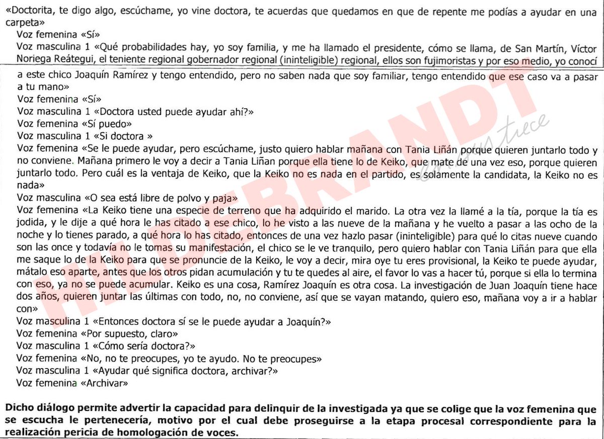 azambranox's tweet photo. "La Keiko te puede ayudar, entonces mátalo (archiva) esa parte" / "Entonces dra, sí se le puede ayudar a Joaquín (Ramírez)?". Estos son dos de los audios que la Fiscalía ha encontrado tras el allanamiento a la fiscal Elizabeth Peralta por el caso Andrés Hurtado.

@ensustrece https://t.co/IezgErDdfn