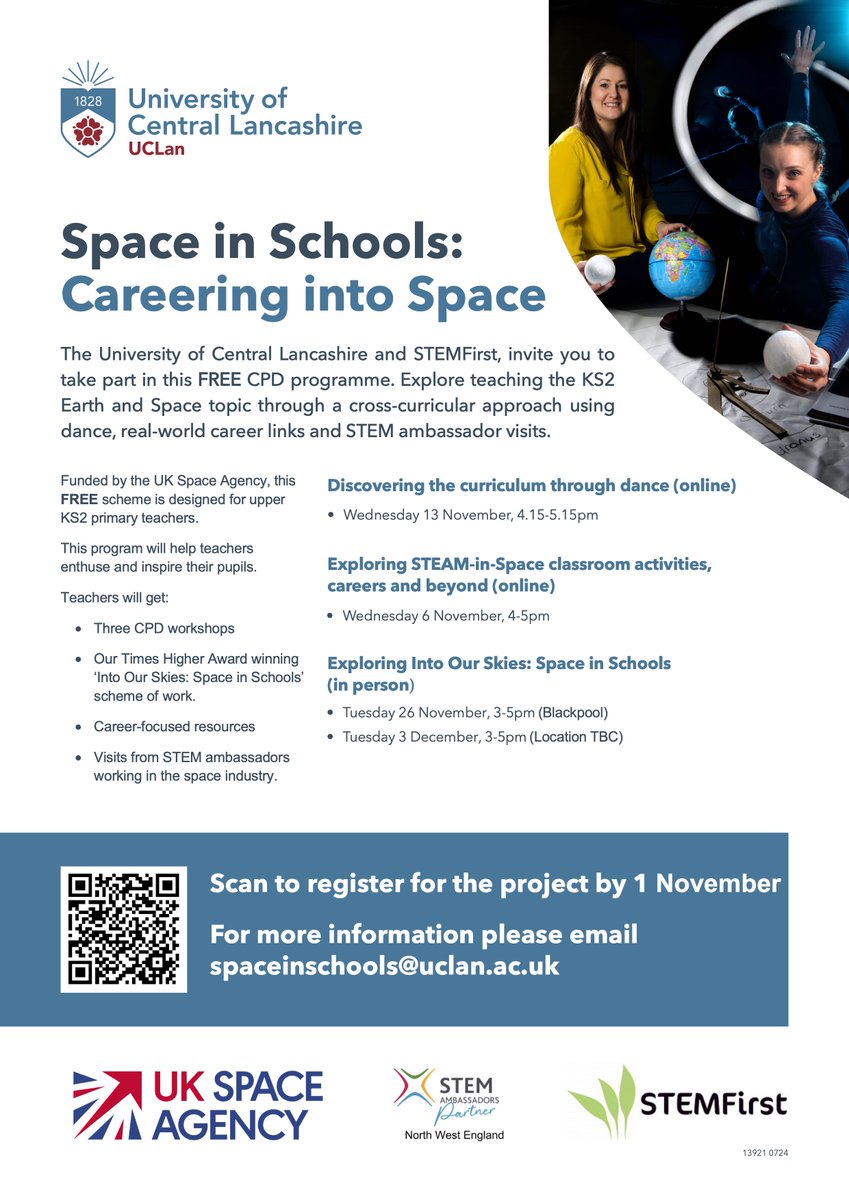 Our own Dr. Joanne Pledger is leading a series of free CPD events for teachers based on her award winning "Into Our Skies: Space in Schools" project. Details on how to register below.
