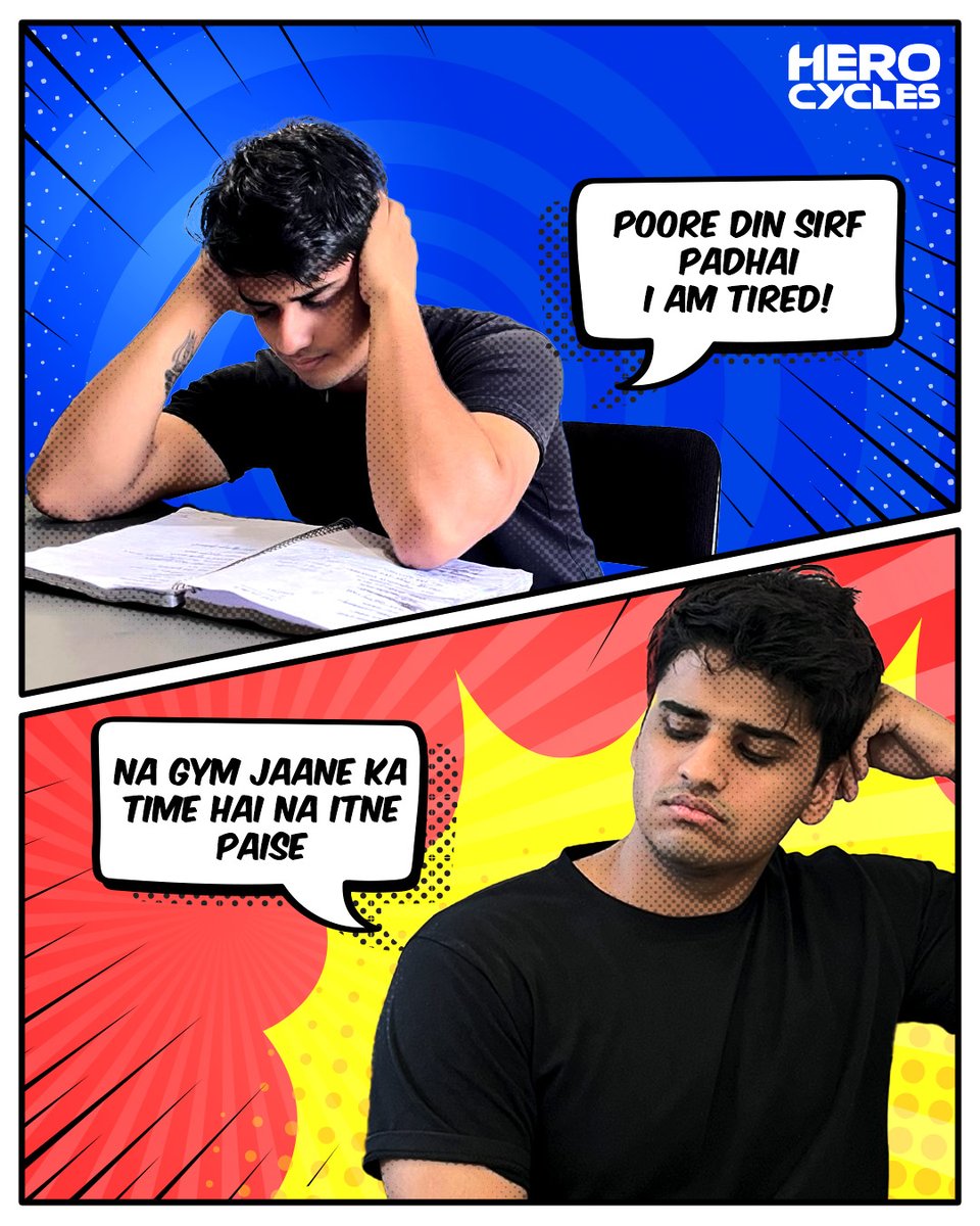 Hero_Cycles's tweet photo. Whether you want to stay fresh or stay fit, taking your cycle on a ride is always the best answer!
#HeroCycles #PadhaiKaStress #Villains #Hero #CycleHeroHai #CHH #Padhai #Exams #StudyPressure https://t.co/4t4kXpV8Z6