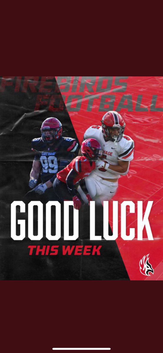 Thanks for the good lucks from <a href="/CoachPopino/">Matthew Popino</a> and <a href="/Firebirds_FB/">Carthage College Football</a> 🖤