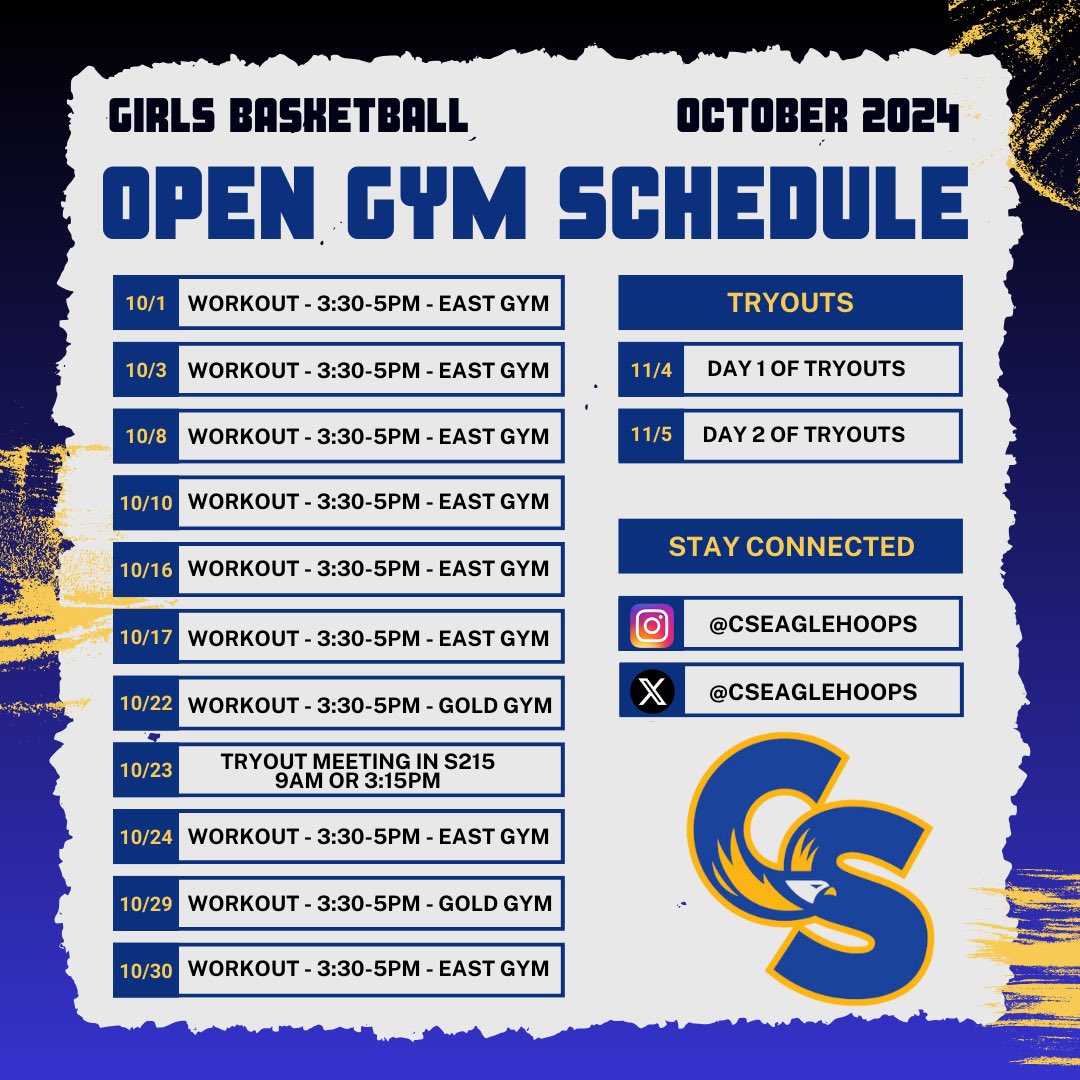CSEaglesHoops's tweet photo. Open gym workouts start next week! Hope to see you there! #ballerszn #Building4November https://t.co/fGkDmTIvQC