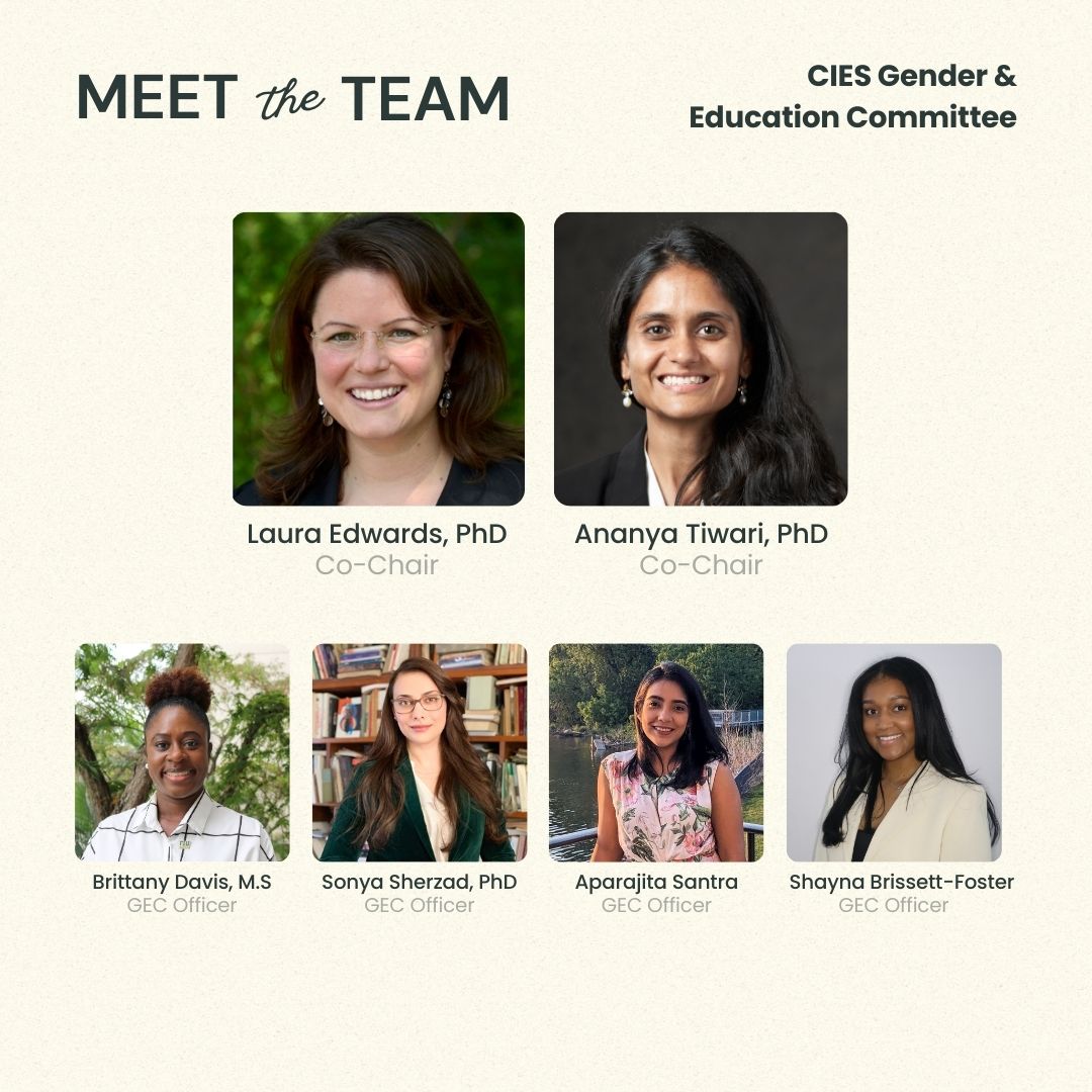 Congrats to the new #CIES Gender &amp; Education Committee officers!🎉 The GEC advocates and advances attention to intersecting gender issues in the Society and promotes professional development of CIES members on gender related topics. Email cies.gec@gmail.com to join!