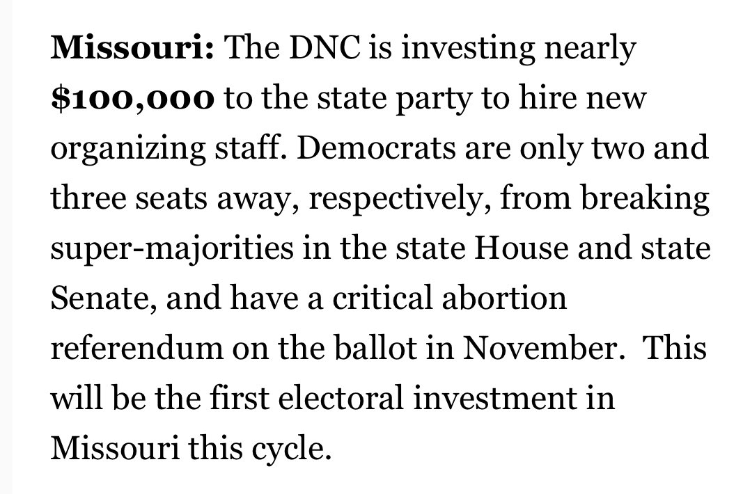 FPWellman's tweet photo. .@TheDemocrats are pressing the gas even more. This is how we take back the country. Great investment in Missouri. — DNC Announces Targeted Electoral Investments in All 57 States and Territories This Cycle. New $2.5M in grants to dozens of key states will fund state coordinated campaigns