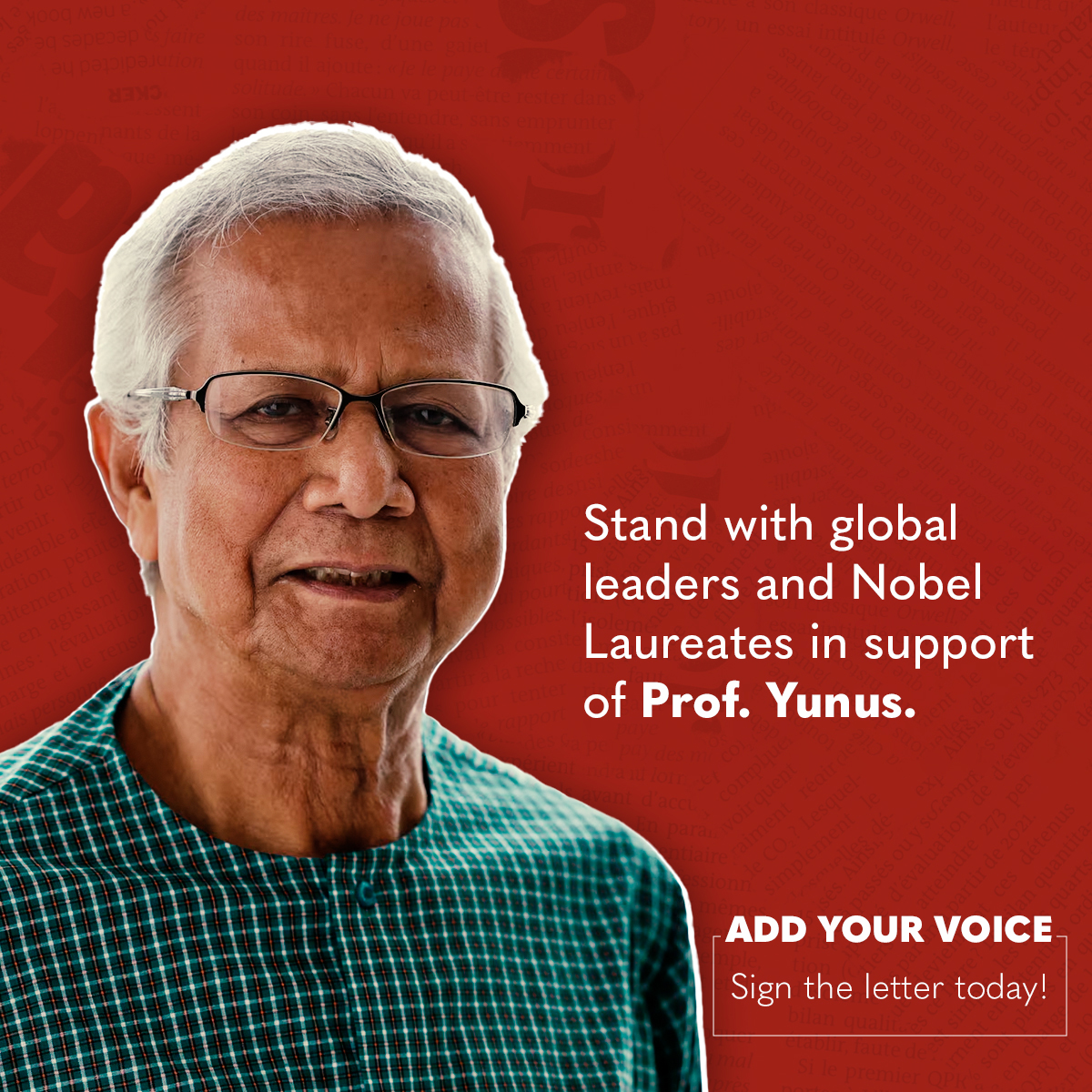 Nearly 200 Global Leaders and Nobel laureates have written a letter congratulating and pledging support to the new Bangladeshi government led by Prof. Yunus. Join them by co-signing the letter here bit.ly/3TLt286

প্রায় 200 বিশ্ব নেতা এবং নোবেল বিজয়ী অধ্যাপক ইউনূসের