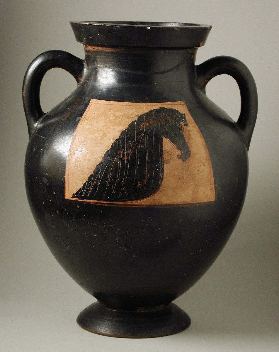 Attic Black-figure Amphora with a Horse’s Head on Both Sides. Place of origin: Greece, Athens. Date: ca. mid-6th century BC. Medium: Ceramic. Collection: Now on display at LACMA