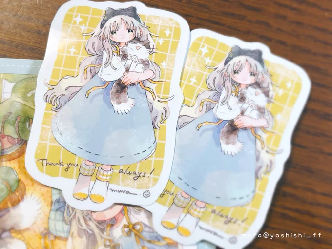 いつもありがとうステッカー(仮) 終わったミニ個展のDM請求フォームを28日夜に開けるのですが、そのときにステッカーのことも一緒にお知らせします。 もうちょっとだけ待ってくだされ〜