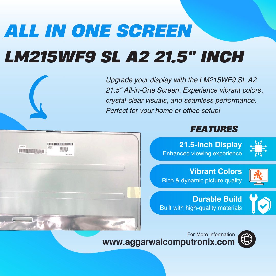 aggcomputronix's tweet image. Upgrade your display with the LM215WF9 SL A2 21.5″ All-in-One Screen🌟 Experience vibrant colors, crystal-clear visuals, and seamless performance. Perfect for your home or office setup! 🖥️✨

#AggarwalComputronix #AIOscreen #DisplayUpgrade #21InchScreen #TechEssentials
🧵
