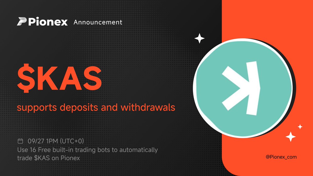 🎉 Great news! 
🚀 The deposit and withdraw features of @KaspaCurrency ( $KAS ) are available on #Pionex.

💰 Trade $KAS/USDT now: bit.ly/KASxPionex
👉 Learn more: support.pionex.com/hc/en-us/artic…