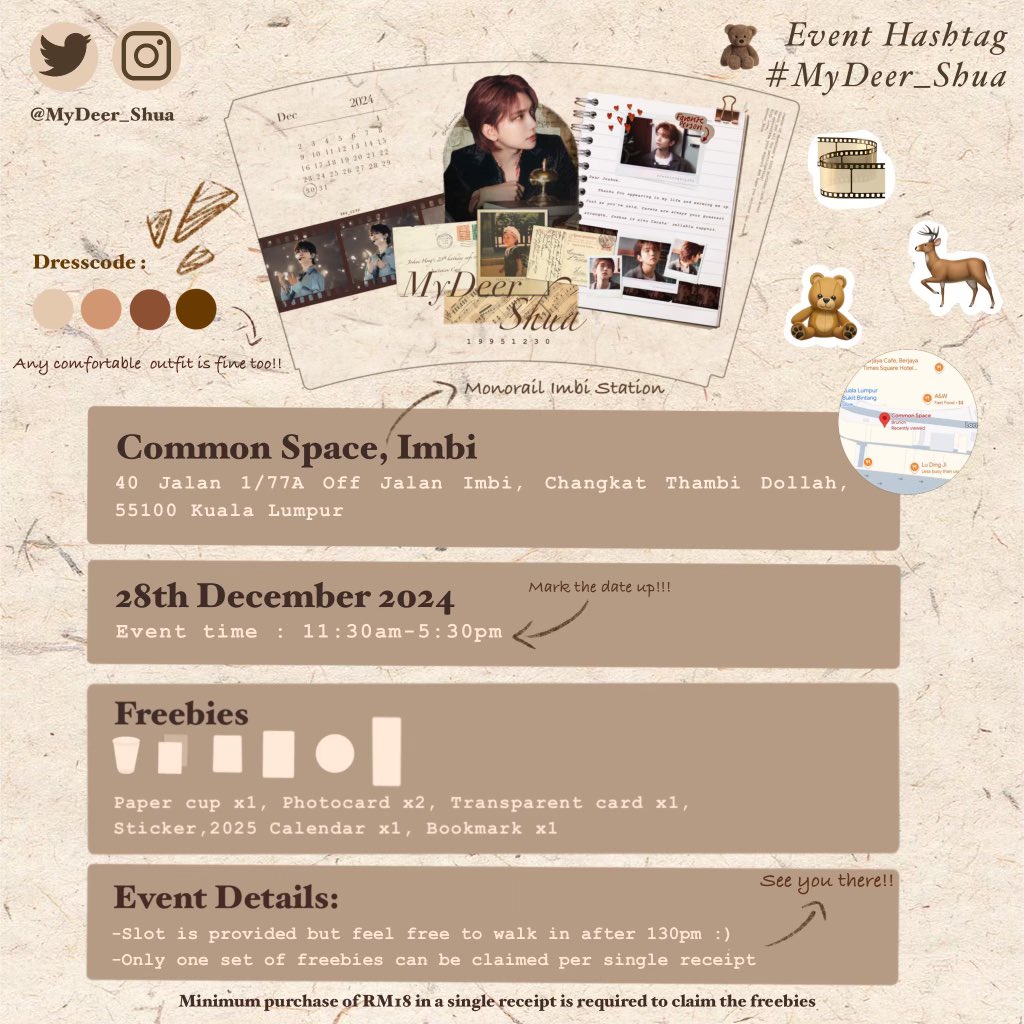 MyDeer_Shua (@mydeer_shua) on Twitter photo .⋅𐙚ྀ 𝑬𝒗𝒆𝒏𝒕 𝑫𝒆𝒕𝒂𝒊𝒍𝒔 ‧₊˚🍂
⌛️ 𝟐𝟖 𝐃𝐞𝐜 𝟐𝟎𝟐𝟒 𝐒𝐚𝐭𝐮𝐫𝐝𝐚𝐲
☕️ 𝐂𝐨𝐦𝐦𝐨𝐧 𝐒𝐩𝐚𝐜𝐞 𝐈𝐦𝐛𝐢
🕚 𝟏𝟏:𝟑𝟎𝐚𝐦-𝟓: 𝟑𝟎𝐩𝐦
𝑺𝒍𝒐𝒕/𝑽𝒆𝒏𝒅𝒐𝒓 𝒘𝒊𝒍𝒍 𝒃𝒆 𝒂𝒏𝒏𝒐𝒖𝒏𝒄𝒆𝒅 𝒔𝒐𝒐𝒏🔜
#MyDeer_Shua #SEVENTEEN
#조슈아 #세븐틴 <a href="/cupsleeveMY/">🥤Cupsleeve Malaysia</a> .⋅𐙚ྀ 𝑬𝒗𝒆𝒏𝒕 𝑫𝒆𝒕𝒂𝒊𝒍𝒔 ‧₊˚🍂
⌛️ 𝟐𝟖 𝐃𝐞𝐜 𝟐𝟎𝟐𝟒 𝐒𝐚𝐭𝐮𝐫𝐝𝐚𝐲
☕️ 𝐂𝐨𝐦𝐦𝐨𝐧 𝐒𝐩𝐚𝐜𝐞 𝐈𝐦𝐛𝐢
🕚 𝟏𝟏:𝟑𝟎𝐚𝐦-𝟓: 𝟑𝟎𝐩𝐦
𝑺𝒍𝒐𝒕/𝑽𝒆𝒏𝒅𝒐𝒓 𝒘𝒊𝒍𝒍 𝒃𝒆 𝒂𝒏𝒏𝒐𝒖𝒏𝒄𝒆𝒅 𝒔𝒐𝒐𝒏🔜
#MyDeer_Shua #SEVENTEEN
#조슈아 #세븐틴 <a href="/cupsleeveMY/">🥤Cupsleeve Malaysia</a>