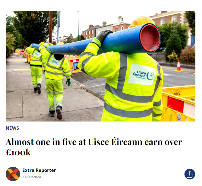 caulmick's tweet photo. Quangoed
Almost one-fifth of Uisce Éireann staff are earning a six-figure salary, but the organisation’s boss has dismissed suggestions that the State water body is overpaying them.
#IrishWater #not1pipe
https://t.co/PAtZqKmsX6 https://t.co/NvmNm80fME