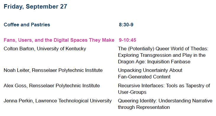 edmondchang's tweet image. #DayTwo #AltF4Conference, first panel: "Fans, Users, and the Digital Spaces They Make" .@LawrenceTechU #videogamestudies #queergamestudies