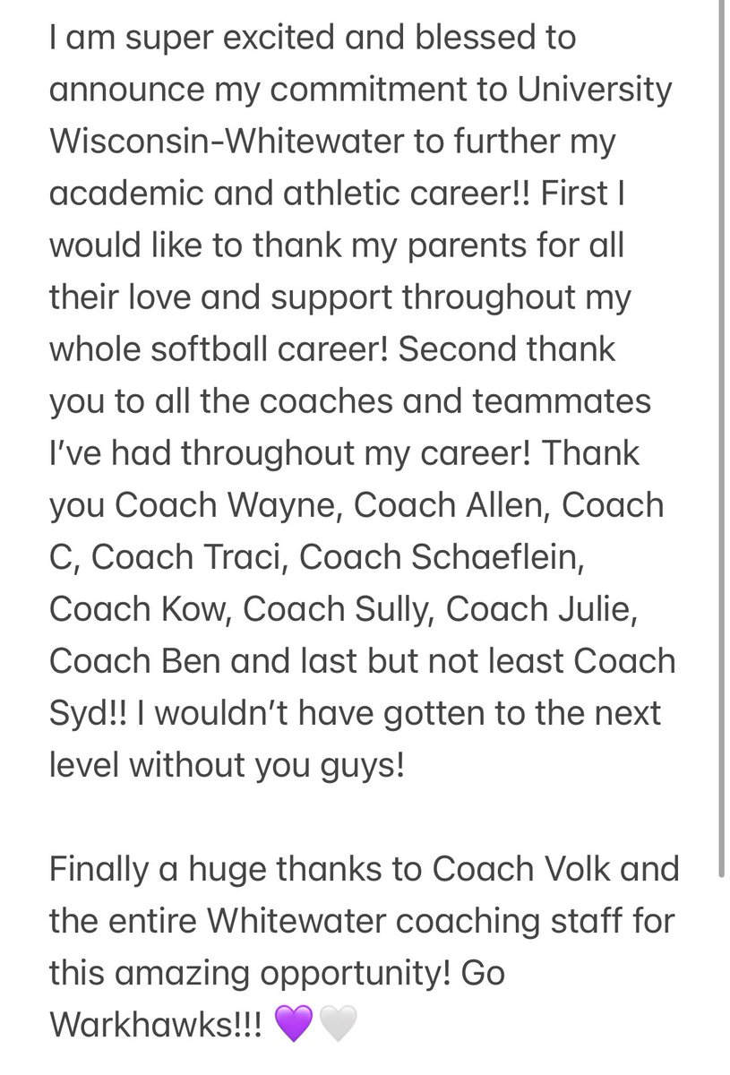 Next 4!!! 💜🤍<a href="/UWWSoftball/">Warhawk Softball</a> <a href="/CoachBrendaVolk/">Brenda Volk</a>