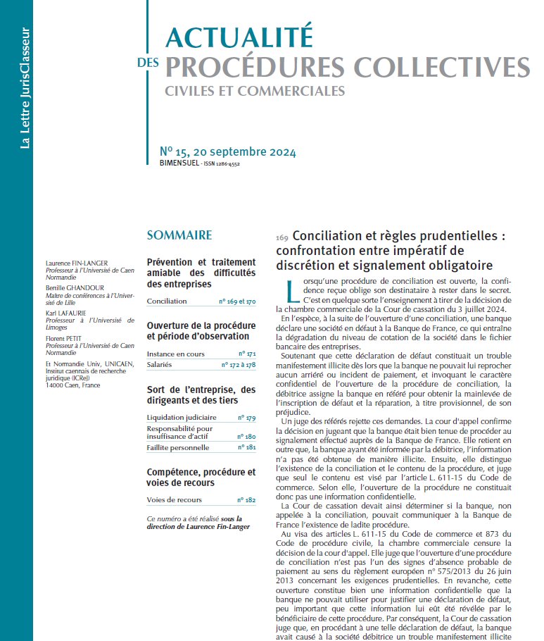 #APC 📢l'Actualité des procédures collectives, n° 15 du 20 septembre 2024 est en ligne sur #LexisNexis 
lexis360intelligence.fr/revues/Actuali…
Ce numéro a été réalisé sous la direction de Laurence Fin-Langer