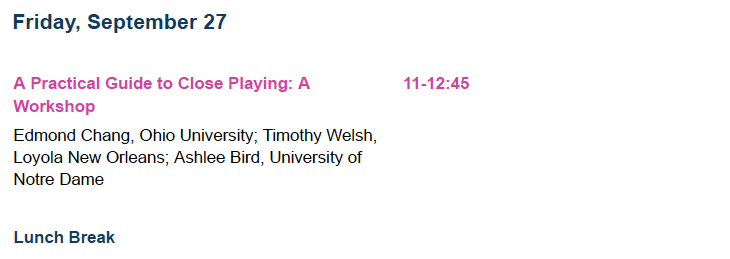 edmondchang's tweet image. #AltF4Conference, up next, in a bit, my presentation w/ Timoth Welsh and Ashlee Bird, "A Practical Guide to Close Playing: A Workshop," .@LawrenceTechU