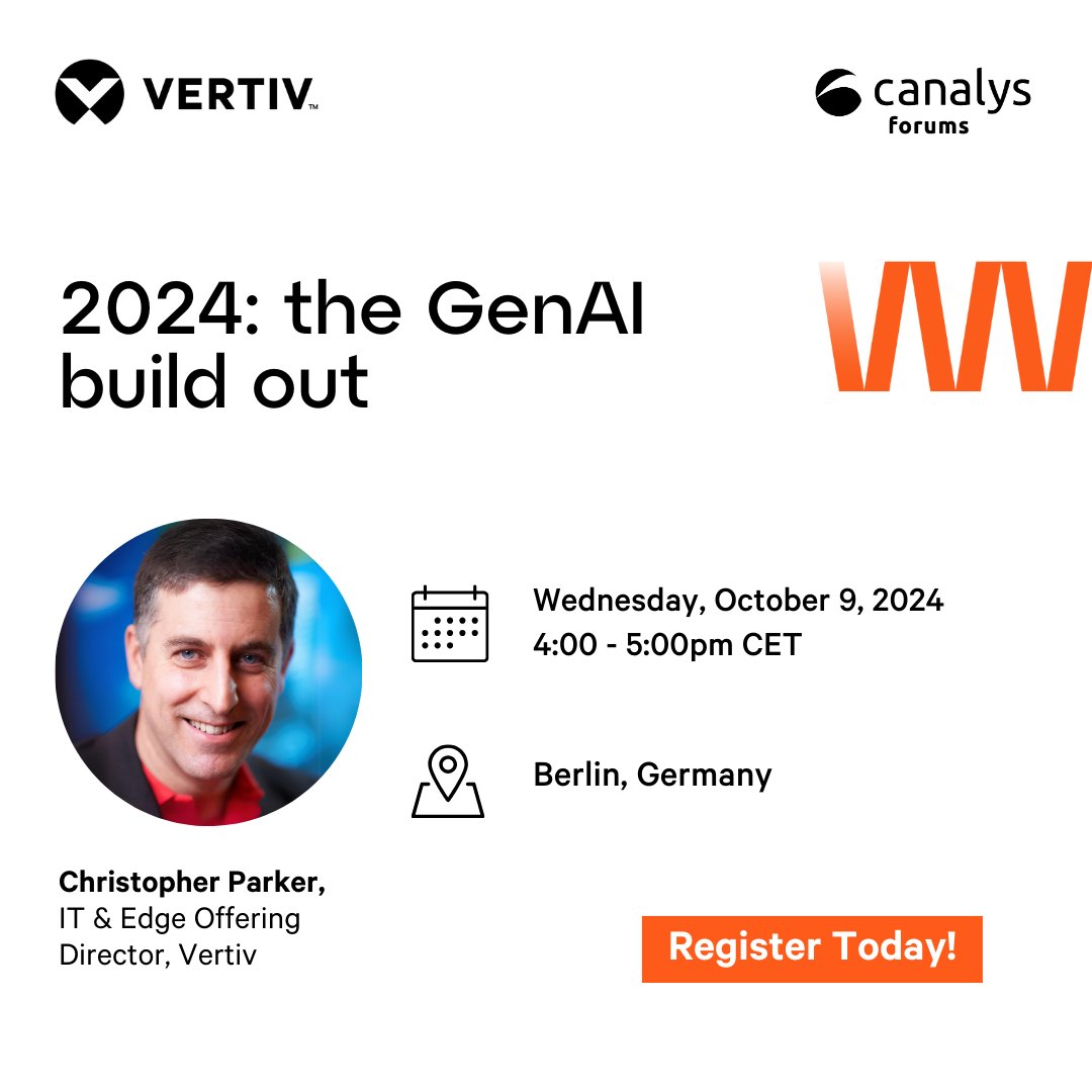 VertivEMEA's tweet image. 🚀 Excited to announce that Christopher Parker will speak at Canalys Forums EMEA 2024!
Discover the latest opportunities and challenges. Register here. 🔗ms.spr.ly/6011mgS51
#CanalysForums #AI #DataCenter #TechTalks