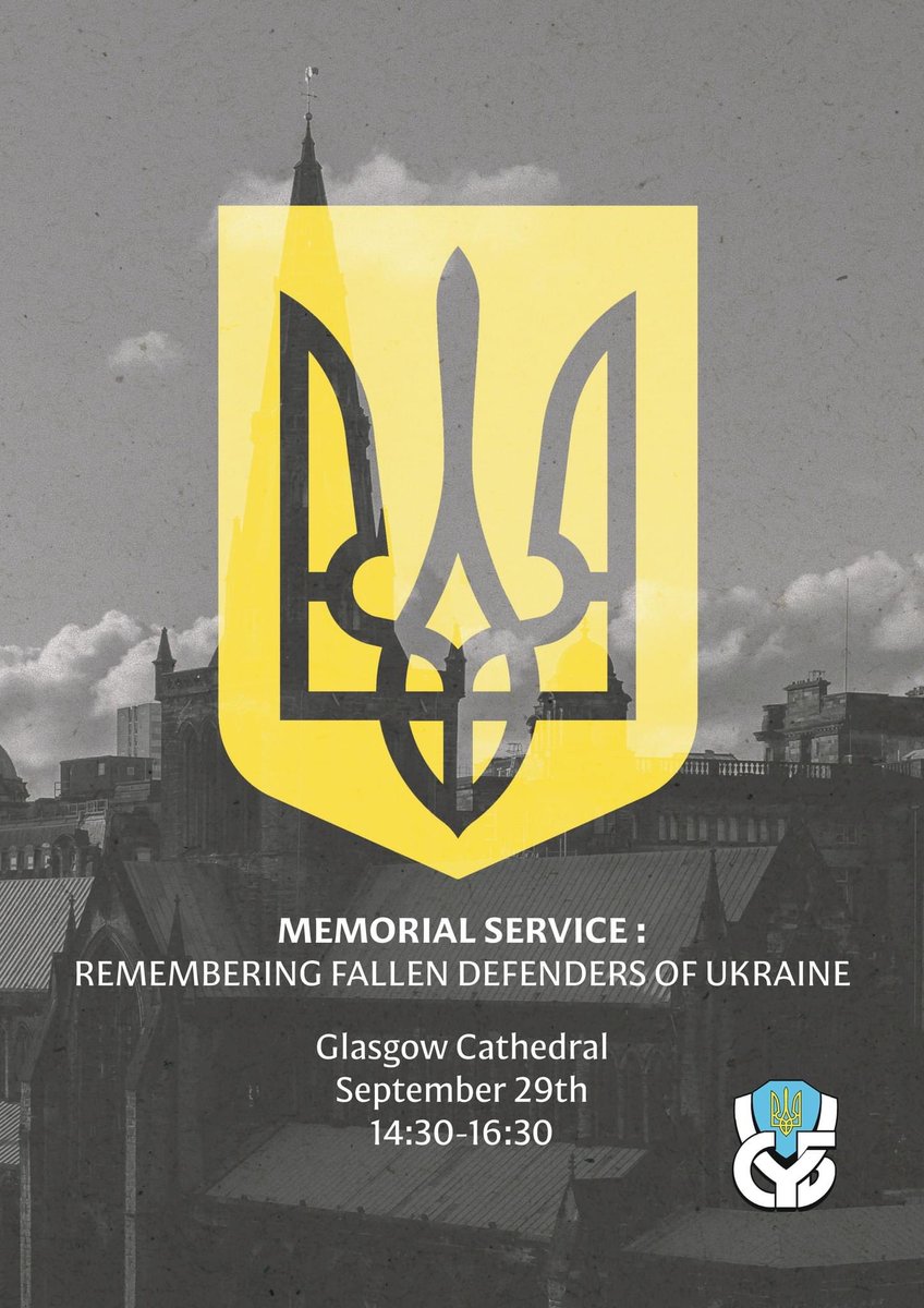 Join us for a Memorial Service in remembrance of the Fallen Defenders of Ukraine.

🕯️ Glasgow Cathedral  
📅 September 29th  
⏰ 14:30 - 16:30

Let us come together to honour their courage and sacrifice.

#AUGB #DefendersdayUkraine